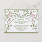 Art Nouveau Floral Wedding Green and Pink エンクロージャーカード (正面)