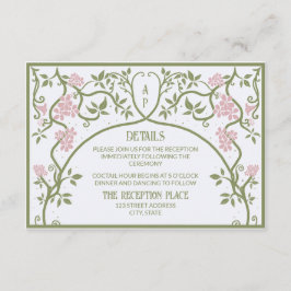 Art Nouveau Floral Wedding Green and Pink エンクロージャーカード