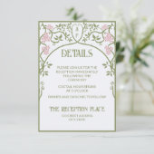 Art Nouveau Floral Wedding Green and Pink エンクロージャーカード (スタンド正面)