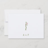 Art Nouveau Floral Wedding Green and Pink 出欠カード (裏面)