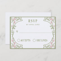 Art Nouveau Floral Wedding Green and Pink