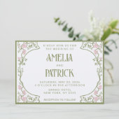 Art Nouveau Floral Wedding Green and Pink 招待状 (スタンド正面)