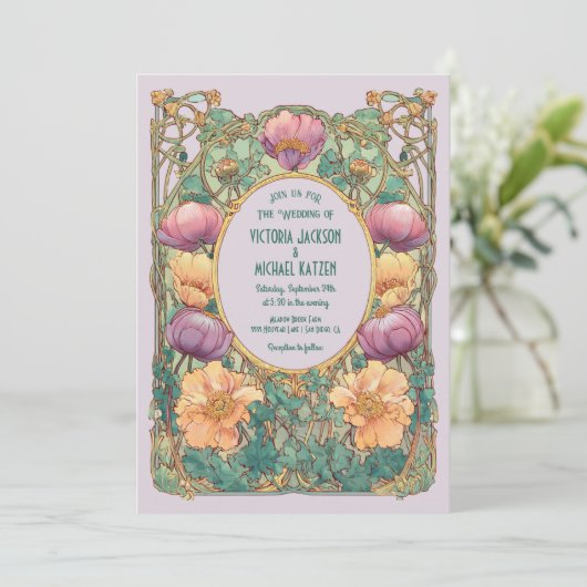Art Nouveau Floral Wedding Invitation 招待状 (スタンド正面)