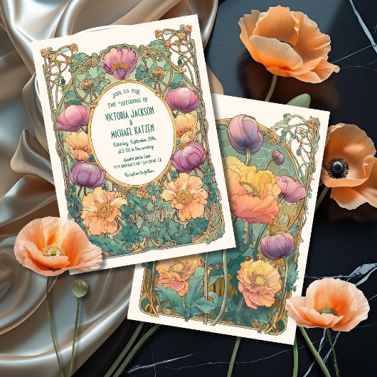 Art Nouveau Floral Wedding Invitation 招待状