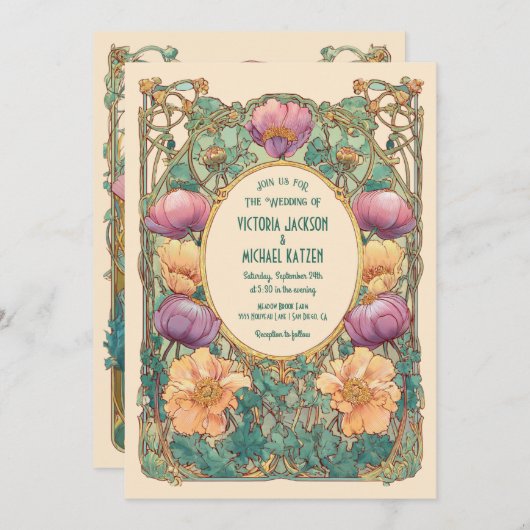 Art Nouveau Floral Wedding Invitation 招待状 (正面/裏面)