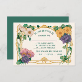Art Nouveau Floral Wedding RSVP response card 招待状