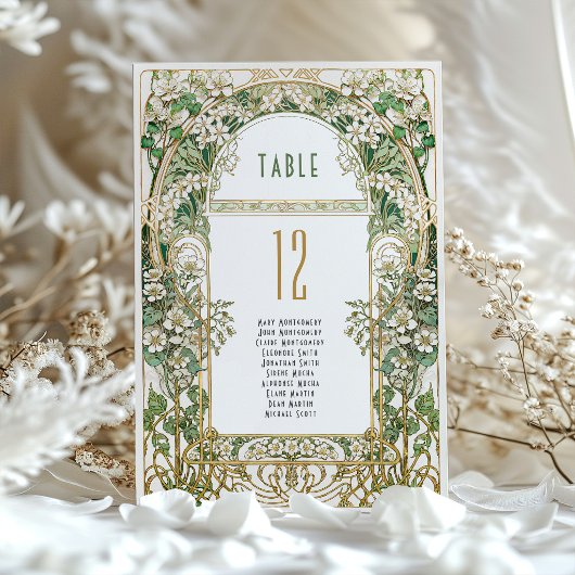 Art Nouveau Floral Wedding Table Number 招待状