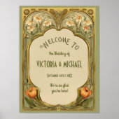 Art Nouveau Floral Wedding Welcome Sign ポスター (正面)