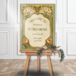 Art Nouveau Floral Wedding Welcome Sign ポスター