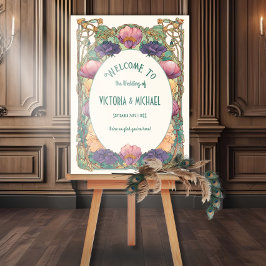 Art Nouveau Floral Wedding Welcome Sign ポスター