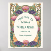 Art Nouveau Floral Wedding Welcome Sign ポスター (正面)