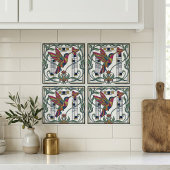 Art Nouveau Geometric Bird Flower Ceramic Tile タイル