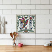 Art Nouveau Geometric Bird Flower Ceramic Tile タイル
