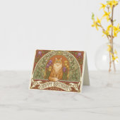 Art Nouveau Ginger Cat Birthday Card カード (黄色い花)