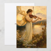 Art Nouveau Girl Playing A Violin Among Flowers サンキューカード (正面/裏面)