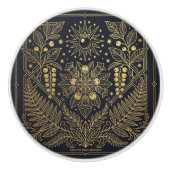 Art Nouveau Gold Botanical Celestial Illustration セラミックノブ (正面)