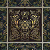Art Nouveau Gold Botanical Celestial Illustration  タイル