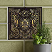 Art Nouveau Gold Botanical Celestial Illustration  タイル