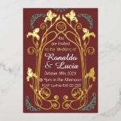Art Nouveau Gold Green Botanical Invitation 箔招待状 (正面)