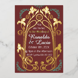 Art Nouveau Gold Green Botanical Invitation 箔招待状