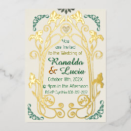 Art Nouveau Gold Green Botanical Invitation 箔招待状