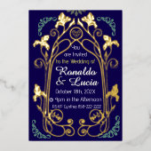 Art Nouveau Gold Green Botanical Invitation 箔招待状 (正面)