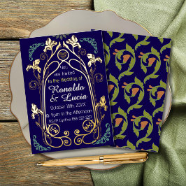 Art Nouveau Gold Green Botanical Invitation 箔招待状