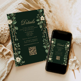 Art Nouveau Green and Gold Wedding QR Details エンクロージャーカード