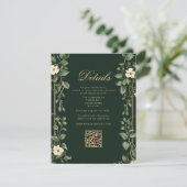 Art Nouveau Green and Gold Wedding QR Details エンクロージャーカード (スタンド正面)