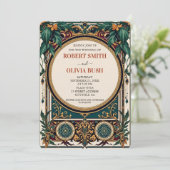 Art Nouveau Green Gold Vintage Wedding  招待状 (スタンド正面)