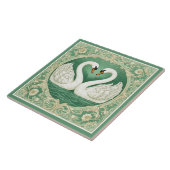Art Nouveau Green Swan Couple Lake Floral Motifs  タイル (側面)