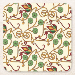 Art Nouveau-inspired floral design スクエアペーパーコースター
