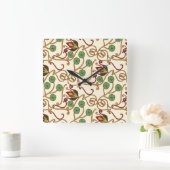 Art Nouveau-inspired floral design スクエア壁時計 (ホーム)