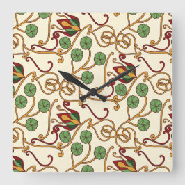 Art Nouveau-inspired floral design スクエア壁時計