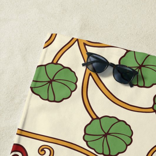 Art Nouveau-inspired floral design ビーチタオル (インサイチュ)