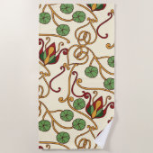 Art Nouveau-inspired floral design ビーチタオル (正面)