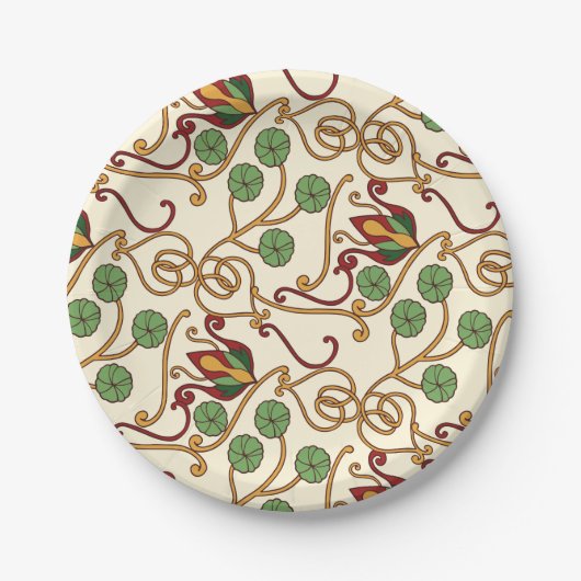 Art Nouveau-inspired floral design ペーパープレート (正面)