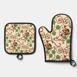 Art Nouveau-inspired floral design 鍋つかみ&鍋敷きセット