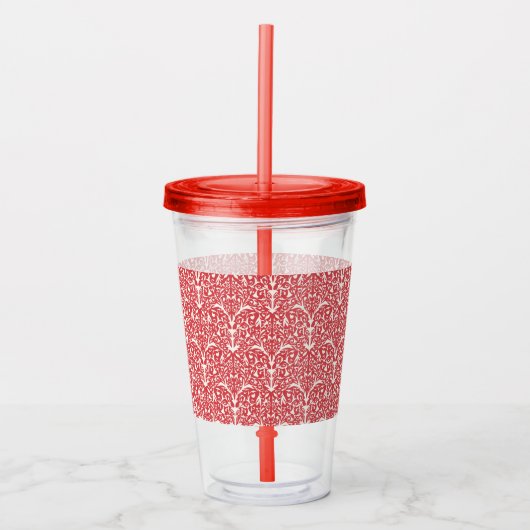 Art Nouveau Inspired Florals Clear Tumbler - Red アクリルタンブラー (正面)