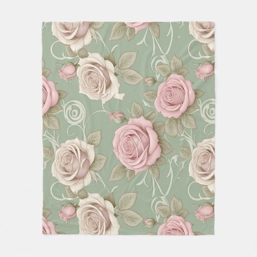 Art Nouveau Inspired Roses In Shades Of Dusty Pink フリースブランケット (正面)