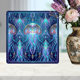 Art Nouveau Jellyfish Cosmic Ocean Pattern Purple タイル