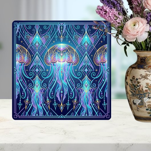 Art Nouveau Jellyfish Cosmic Ocean Pattern Purple  タイル