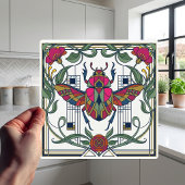 Art Nouveau Jewel Beetle Floral Border Ceramic タイル