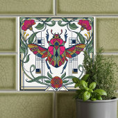 Art Nouveau Jewel Beetle Floral Border Ceramic タイル