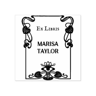 Art nouveau lily frame ex libris ラバースタンプ