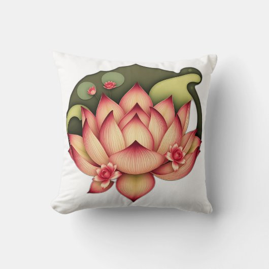 Art Nouveau Lotus with Water Lilies クッション (正面)