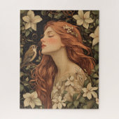 Art Nouveau Maiden Floral Bird Fine Art ジグソーパズル (縦)