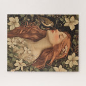 Art Nouveau Maiden Floral Bird Fine Art ジグソーパズル (横)