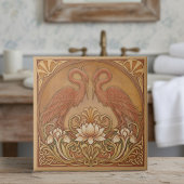 Art Nouveau Mirrored CranePat#9 Terra Cotta ID1193 タイル