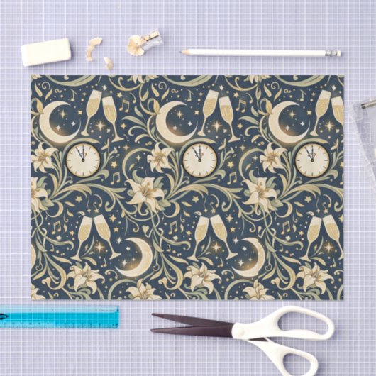 Art Nouveau Moonlit New Year Pattern 薄葉紙 (クラフト)